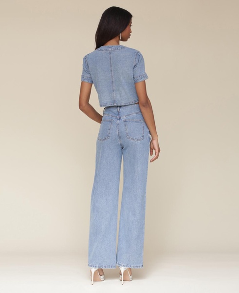 Women's Rhinestone-Trim Hollywood-Waist Wide-Leg Jeans