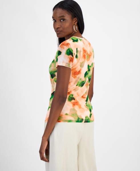 Women's Short-Sleeve Watercolor Mesh Top, Exclusively at Macy's 