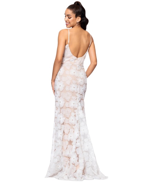 Women's Embellished Floral Soutache Sleeveless Gown