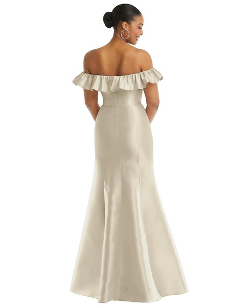 Women's Off-the-Shoulder Ruffle Neck Satin Trumpet Gown