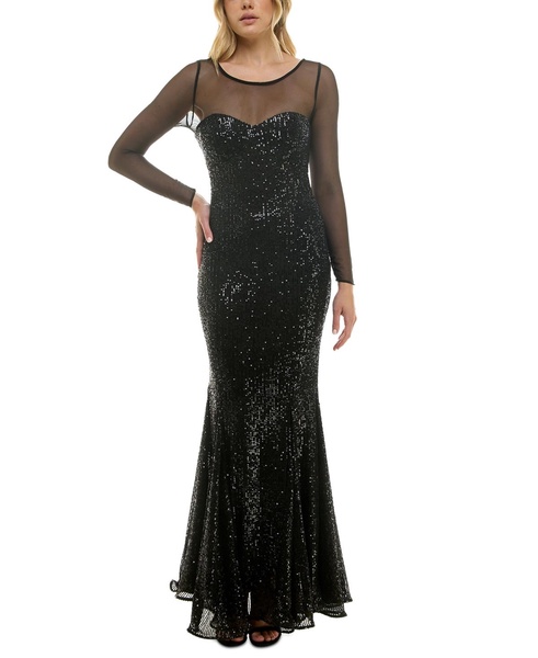 Women's Illusion-Trim Sequined Bodycon Gown