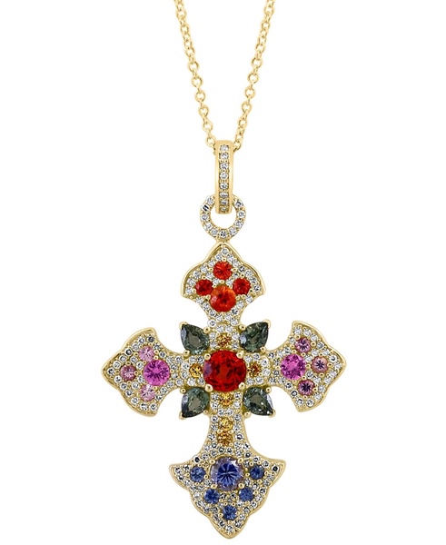 EFFY® Multi-Gemstone 18" Cross Pendant Necklace (3 ct. t.w.) in 14k Gold