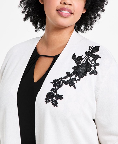 Plus Size Lace-Appliqué Open-Front Cardigan