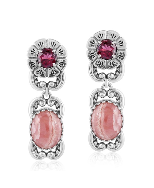 Sterling Silver Rhodochrosite Red Garnet Desert Bloom Dangle Earrings