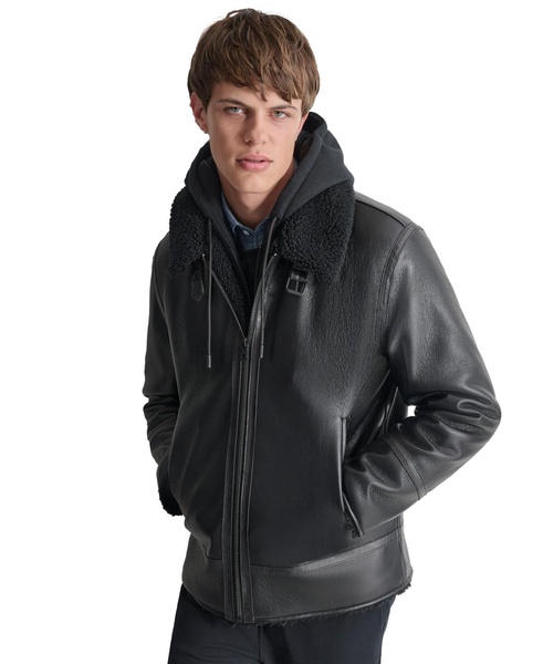 Men's Faux Leather Jacket with Removable Faux Fur Bib