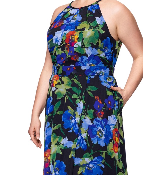 Plus Size Floral-Print Halter Gown