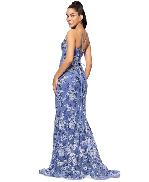 Women's Sequin Embroidered Mesh Sleeveless Gown