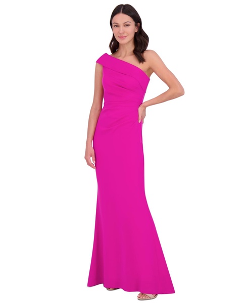 Women's Asymmetric-Neck Side-Pleat Scuba Gown