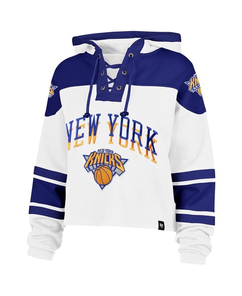 Women's White New York Knicks 2024/25 City Edition Superior Cropped Lace-Up Pullover Hoodie