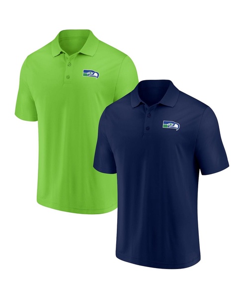 Men's College Navy, Neon Green Seattle Seahawks Home And Away 2-Pack Polo Set