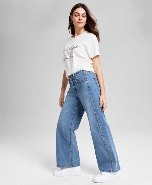 Women's Studded Wide-Leg Mid-Rise Jeans, Created for Macy's