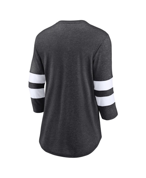 Women's Heathered Charcoal Las Vegas Raiders Primary Logo 3/4 Sleeve Scoop Neck T-shirt