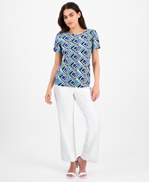 Petite Geo-Print Tulip-Sleeve Top