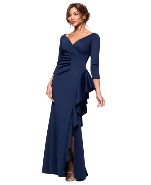Women's V-Neck Ruffled Side-Slit Scuba Gown