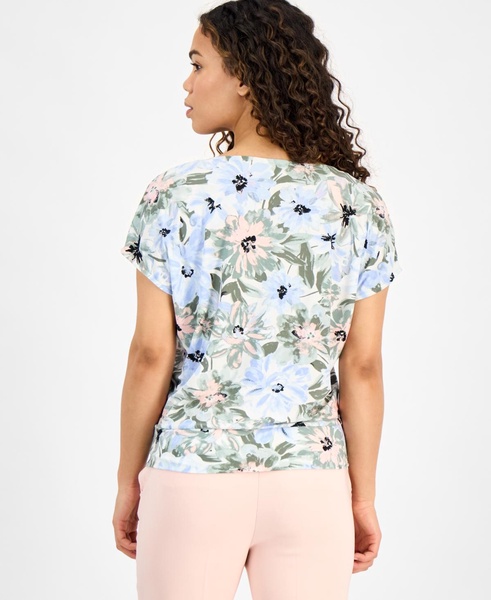 Petite Short-Sleeve Scoop-Neck Floral Top