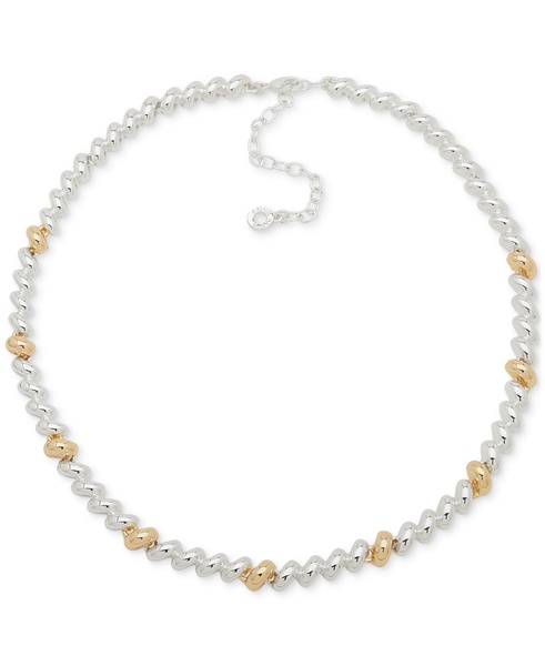 Two-Tone Sculptural Braid-Look Collar Necklace, 16" + 3" extender