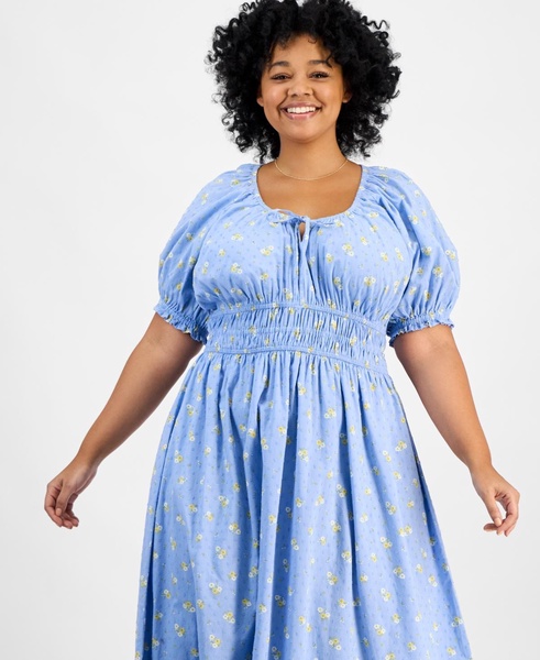 Women's Plus Short-Sleeve Clip-Dot Midi Dress, Created for Macy's