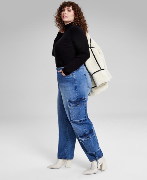 Trendy Plus Size Bungee-Cuff Cargo Jeans, Exclusively at Macy's