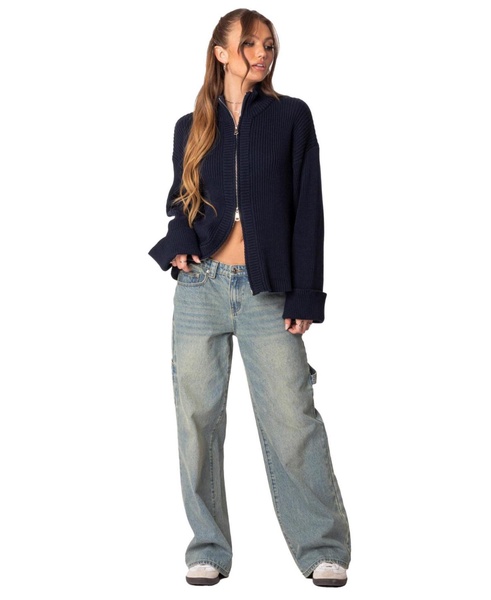 Women's Oversized zip up turtle neck cardigan
