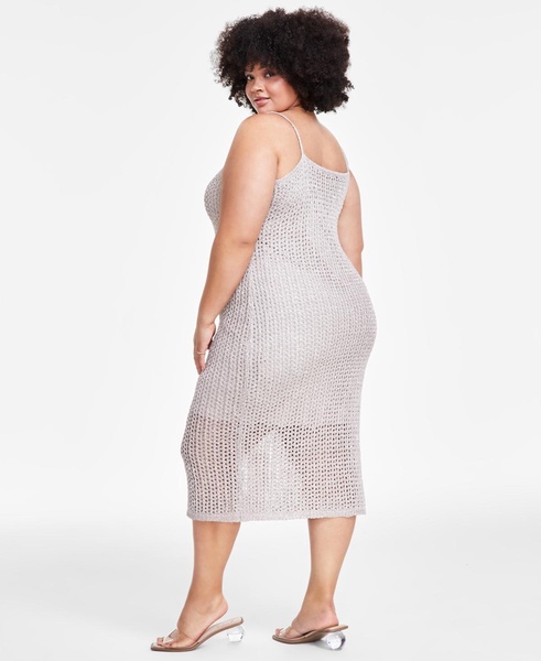 Trendy Plus Size Sleeveless Shine Midi Dress, Created for Macy's 