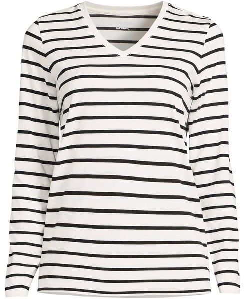 Women's Tall Relaxed Supima Cotton Long Sleeve V-Neck T-Shirt