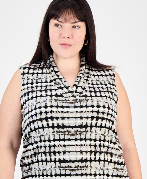 Plus Size Printed Triple-Pleat V-Neck Top