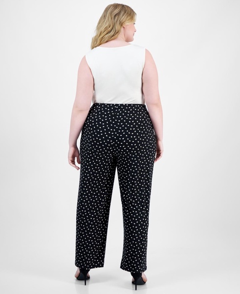 Plus Size Dot-Print Pull-On Wide-Leg Pants