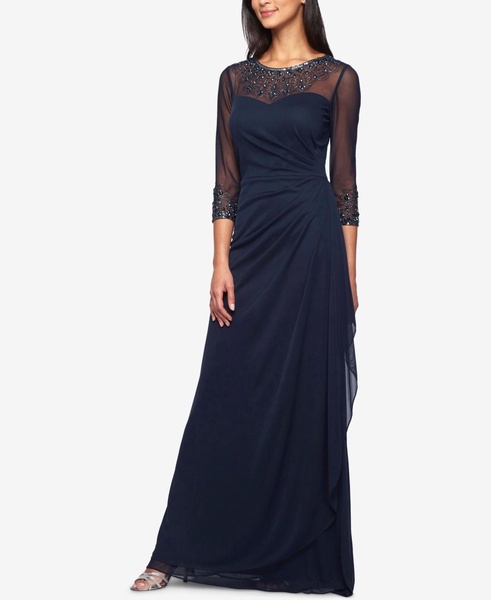 Women's Illusion Embellished A-Line Gown