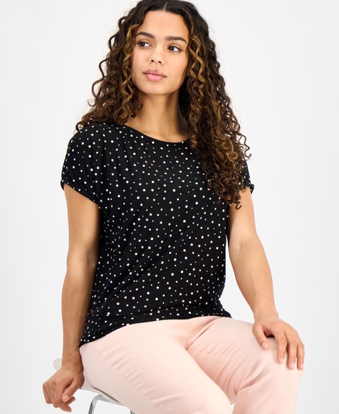 Petite Short-Sleeve Dot-Print Top