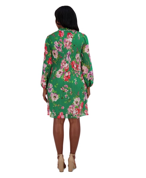 Women's Chiffon Pleated Floral-Print Dress