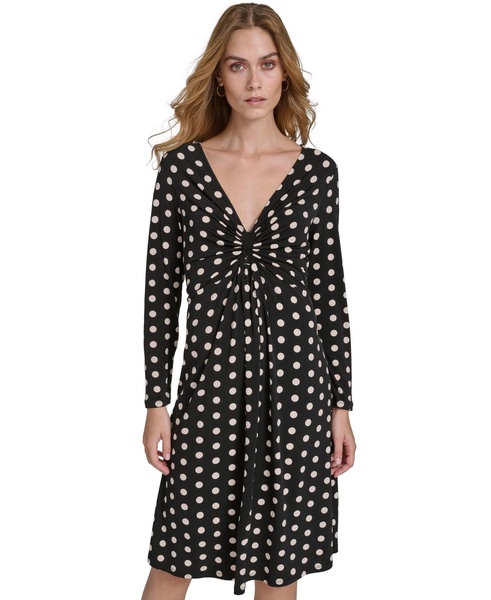 Women's Polka-Dot Long-Sleeve Midi Dress