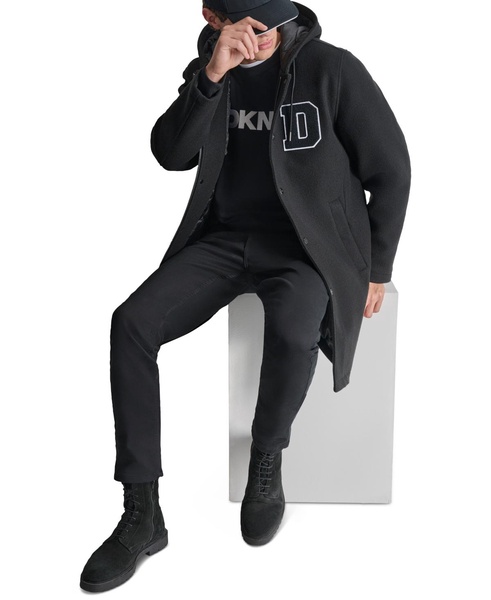 Men's Tufted-Chenille Logo Appliqué Long Hooded Stadium Coat
