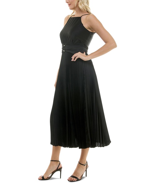 Women's Halter Belted Pleated Chiffon Midi Dress
