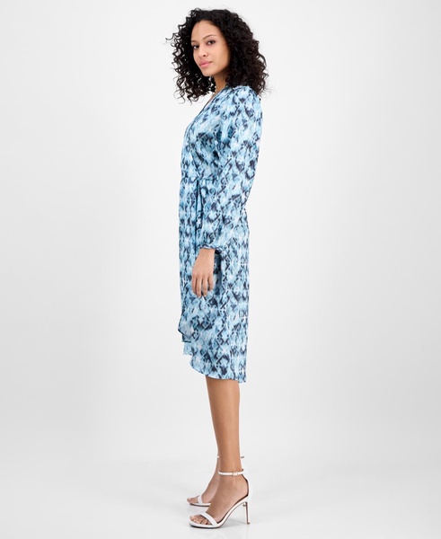 Women's Printed Blouson-Sleeve Midi Dress