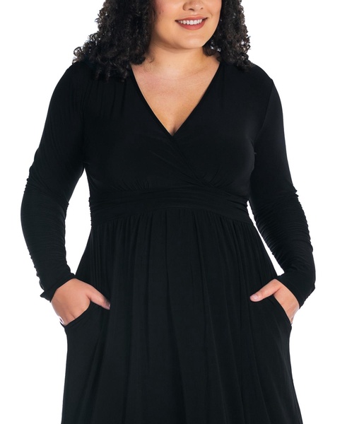 Plus Size Long Sleeve V-neck Maxi Dress