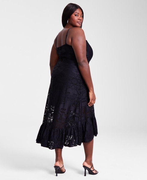 Trendy Plus Size Sleeveless Ruffle-Hem Lace Dress, Exclusively at Macy's 