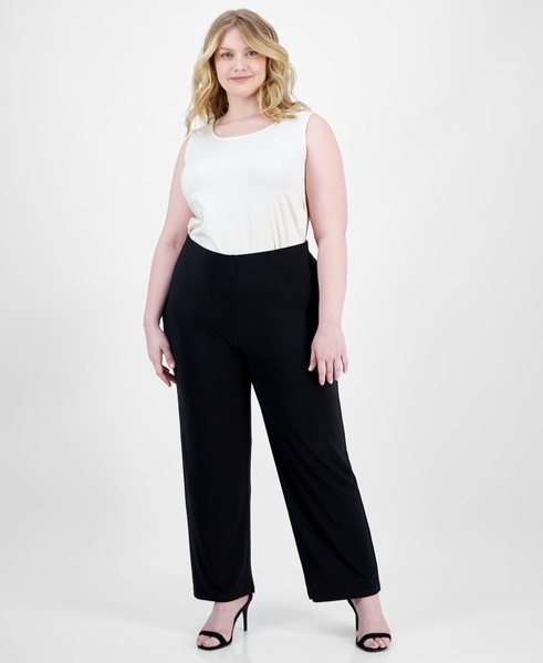 Plus Size Solid Pull-On Wide-Leg Pants