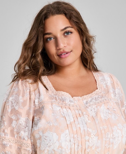 Plus Size Pleated-Front Bell-Sleeve Blouse