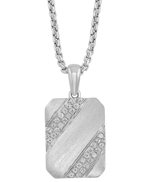 EFFY® Men's White Zircon (3/8 ct. t.w.) Tag 22" Pendant Necklace in Sterling Silver 