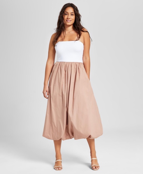 Women's Strapless Mixed Media Bubble-Hem Midi Dress, Exclusively at Macy's