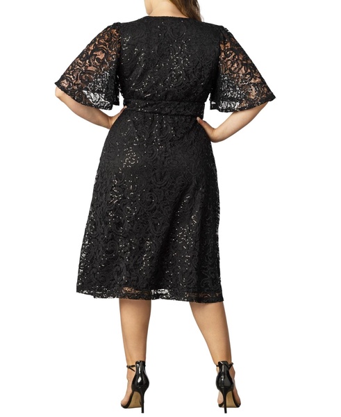 Plus Size Starry Sequined Lace Cocktail Dress