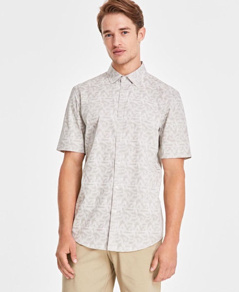 Men's Distressed Geometric Print Short-Sleeve Button-Down Shirt, Created for Macy's