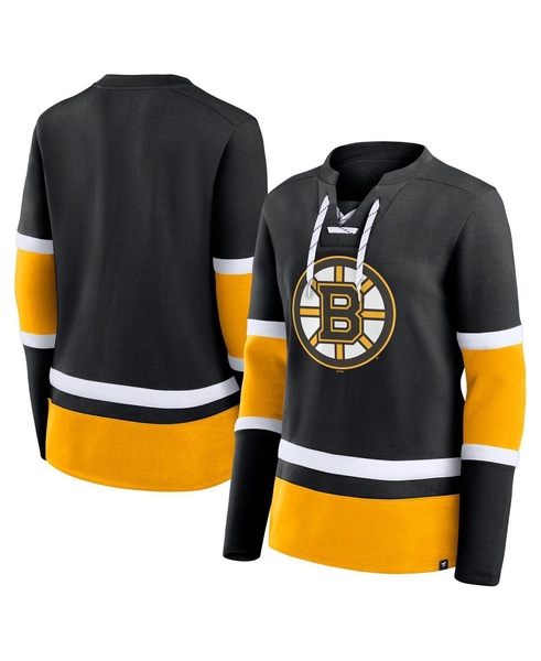 Women's Black Boston Bruins Prime Time Lace-Up Long Sleeve T-Shirt