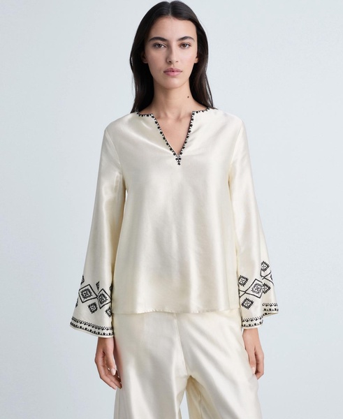 Women's Embroidered Satin Blouse