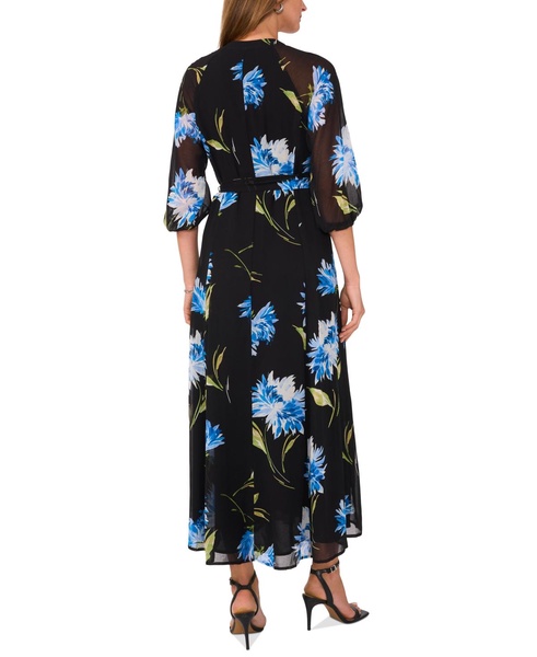 Women's 3/4-Sleeve Belted Maxi Dress