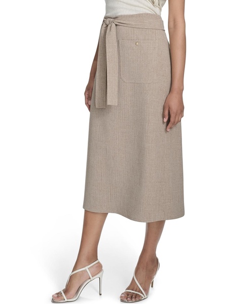 Women's Tie-Waist Patch-Pocket Midi Skirt