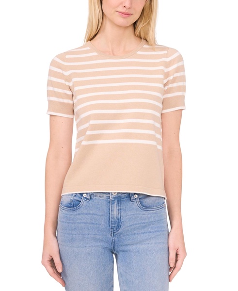 Women's Cotton Short-Sleeve Striped Crewneck Sweater