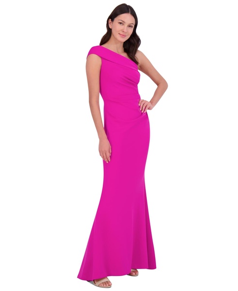 Women's Asymmetric-Neck Side-Pleat Scuba Gown