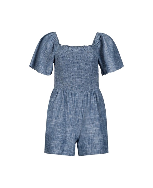 Women's Bell Sleeve Smocked Chambray Romper