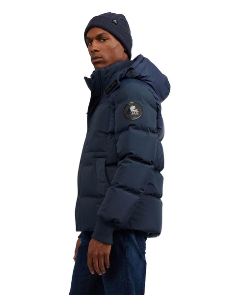 men’s comet mixed media puffer with detachable hood